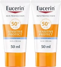 Eucerin Sun Cream Facial Sunscreen, High UVA/UVB Protection, SPF 50+, Water-Resistant, Fragrance-Free, Sun Protection For Sensitive And Dry Skin, Suitable For Atopic Skin, 50ml X 2