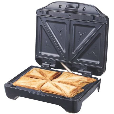 Geepas 750W 2 Slice Sandwich Maker - Cooks Delicious Crispy Sandwiches - Cool Touch Handle, Automatic Temperature Control And Non-Stick Plate - Breakfast Sandwiches &amp; Cheese Snack - 2 Years Warranty
