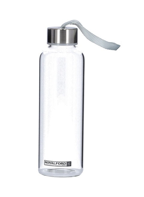 Royalford Glass Water Bottle With Cover Clear/Black