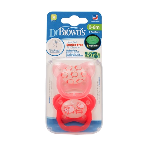 اشتري Dr. Browns Prevent Glow In The Dark Pacifier, Stage 1 * 0-6M - Pink في الامارات