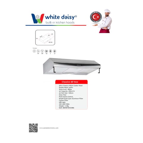 White Daisy Classico 60cm Cooker Hood &ndash; Inox (Plus Extra Supplier&#39;s Delivery Charge Outside Doha)