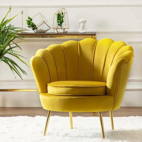 Round shaped Flower chair - Mettle legs - velvet (yellow)