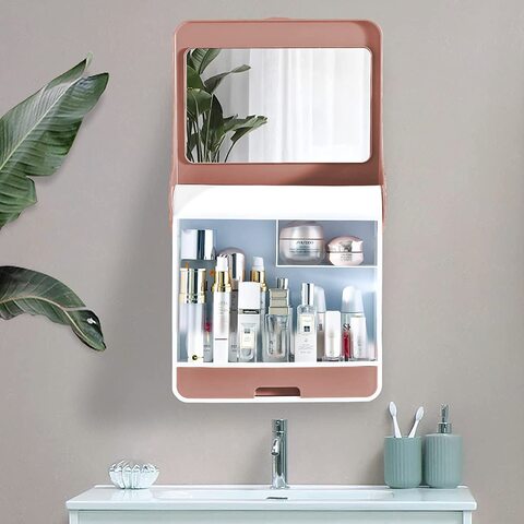 Buy Minesign Makeup Organizer For Bathroom Large Cosmetics Display Case  With Mirror No Drilling Wall Mount Cosmetics Storage Box Vanity Organizer  With Dustproof&Waterproof Lid For Skincare Online - Shop Home & Garden