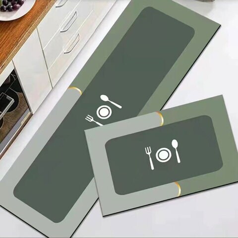 2 PCS Set Kitchen Mats Absorbant Thick Non Slip Washable Area Rugs For Kitchen Floor Indoor Outdoor Entry Carpet With Beautiful Design (40×60CM And 40×120CM)