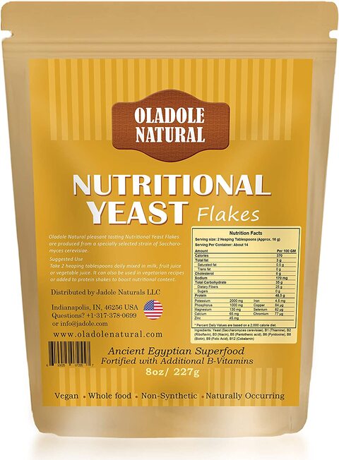 Oladole Natural Pure Natural Nutritional Yeast Flakes (8 OZ 227 g) Whole Food Based Protein Powder, Vitamin B Complex, Beta-Glucans And All Amino Acids