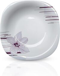Royalford 9.0&quot; Opalware Soup Plate- Rf11241 White Plate Elegant Floral Print Non-Toxic And Hygienic Food-Grade Material Dishwasher And Freezer Safe Serveware Dinnerware One Piece