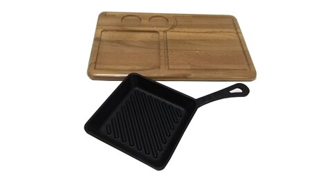 Lava Square Mini Grill Pan With Wooden Base 16X16C