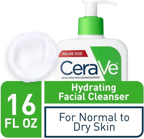 Cerave Hydrating Facial Cleanser, Moisturizing Non-Foaming Face Wash With Hyaluronic Acid, Ceramides And Glycerin, 16 Fluid Ounce