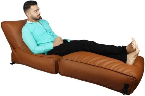 Deep Sleep Bean Bag Bed Chair Sofa Bed Leather Wallow Filp - Out Lounger Relaxing Bed Chair Relaxer Ideal For Hostels Hotel Hospitals (Orche Brown)