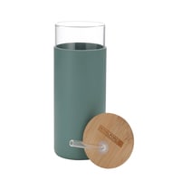 Royalford Borosilicate Glass Bottle With Bamboo Lid, 450ml, RF10322 - Portable &amp; Leak-Resistant, Ideal For School Home Office Travel Sport Yoga Gym Hot Cold Drink