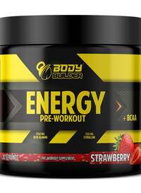 Body Builder Energy Pre Workout Plus BCAA, Strawberry, 30 Servings