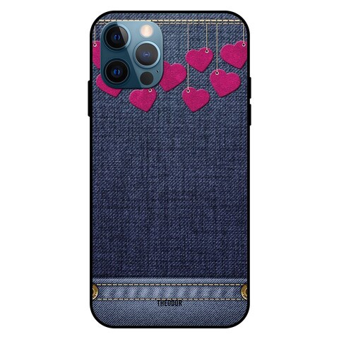 Theodor Apple iPhone 12 Pro 6.1 Inch Case Blue Jeans With Heart Flexible Silicone Cover