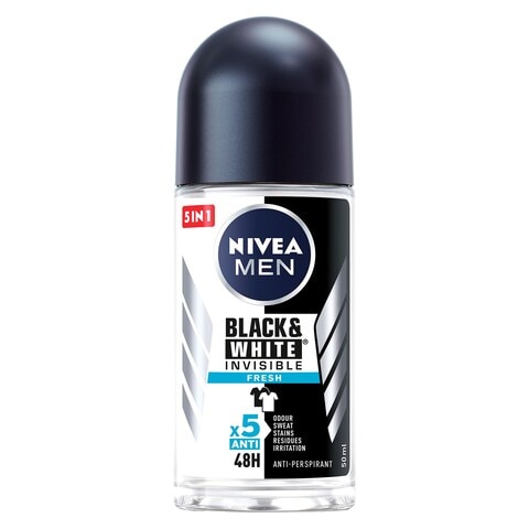 NIVEA MEN Antiperspirant Roll-on for Men Black and White Invisible Protection Fresh 50ml