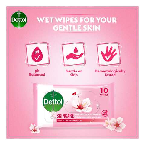 Dettol Skincare Anti Bacterial Skin 10 Wipes Pack of 5