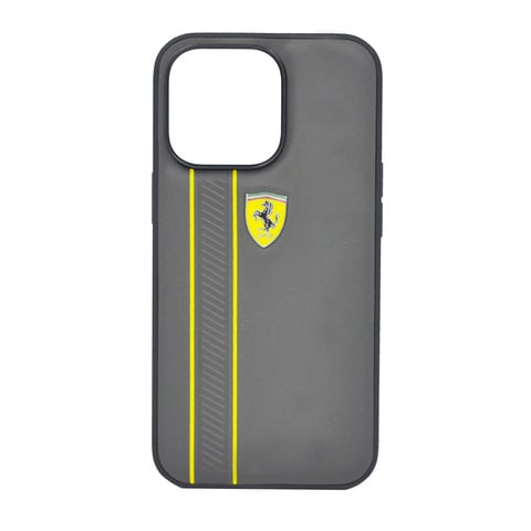 Ferrari Genuine Leather Hard Case With Debossed Stripes Iphone 13 Pro Max Dark Gray