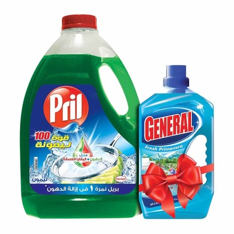 Pril Dishwashing Liquid, Green Lemon - 2.5 Liter + General Fresh Primavera Cleaner - 700 ml