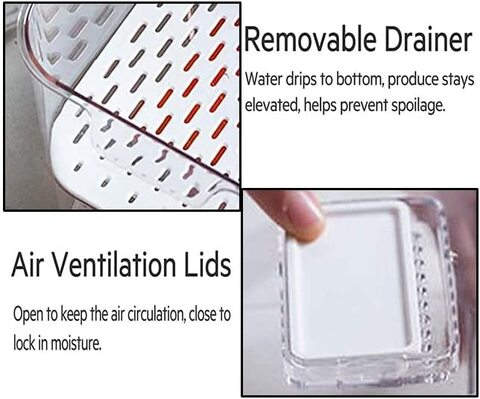 Large Clear Plastic Stackable Refrigerator Bins, Food Storage Containers Box with Vented Lids and Removable Drain Tray, Organizers for Kitchen &amp; Pantry (2 Pcs)