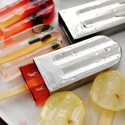 OUKANING Stainless Steel Ice Lolly Popsicle Molds Kit ，Stainless Steel  Molds Mold Ice Pop Lolly Popsicle Ice Cream Stick Holder + Cleaning Brush 