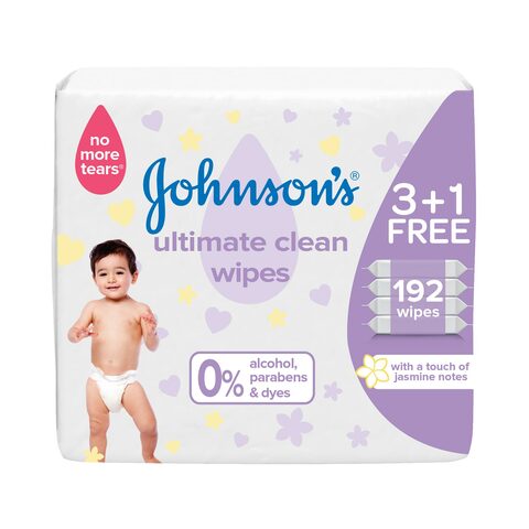 Johnson&#39;s ultimate clean wipes with touch of jasmine notes 48 wipes x 3 +1 free