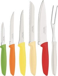 Tramontina Kitchen Knives Set 6 Pieces Multicolor Handles With Carving For K Stainless Steel Blades And Polypropylene Handles