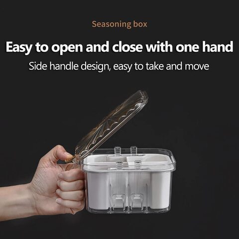Clear Seasoning Box,V-Resourcing 3 Pieces Clear Seasoning Storage Container  for Spice Salt Sugar Cruet,Condiment Jars with Spoons 