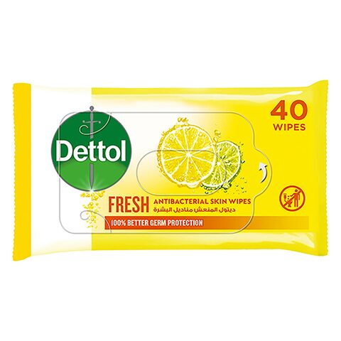 Dettol Fresh Antibacterial Skin Wipes , Pack of 40 Water Wipes