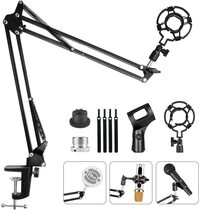HAUEA Upgrade Adjustable Microphone Stand Mic Suspension Boom,Desk Mic Scissor Arm Stand with Shock Mount,Table Mounting Clamp, 3/8&#39;&#39; to 5/8&#39;&#39; Screw Adapter for Blue Yeti,Snowball and Other Microphone