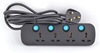 Terminator 4 Way Universal Power Extension Socket 3X1.25Mm2 Black Body &amp; Blue Switch 5M Cable 13A Plug