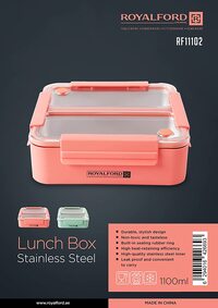 Royalford 1250ml Lunch Box With PP Cutlery 1X48, Multicolor