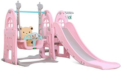 Rainbow Toys - Baby Swing Slide Kids 3 In 1 Household Use Indoor Outdoor (Pink)