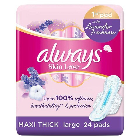 Always Skin Love Pads Lavender Freshness Thick &amp; Large 24 Pads