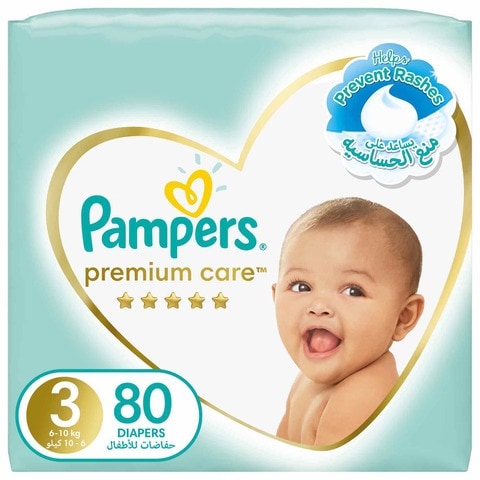 Pampers Premium Care Diapers, Size 3, 6-10 Kg, 80 Diapers