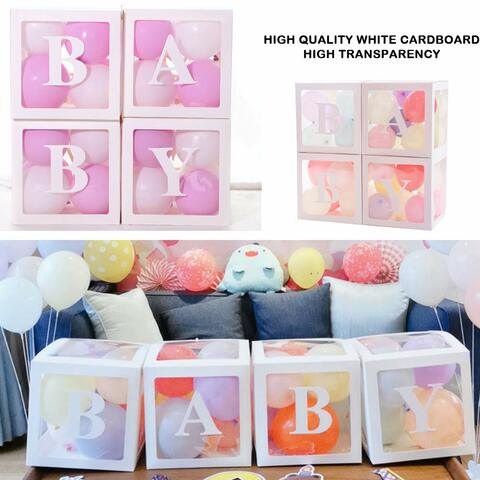 Aiwanto 4Pcs Baby Decoration Baby Shower Decoration Transparent Boxes Baby Birthday Decoration Items  BABY Boxes Baby Shower Decorations for Boy Girl Birthday Party (White)