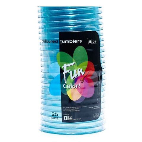 Fun Clear Plastic Cup Turquoise 236ml Pack of 25
