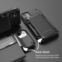 VRS Design Damda Glide PRO designed for iPhone 11 case cover wallet [Semi Automatic] slider Credit card holder Slot [3-4 cards] - Black Groove