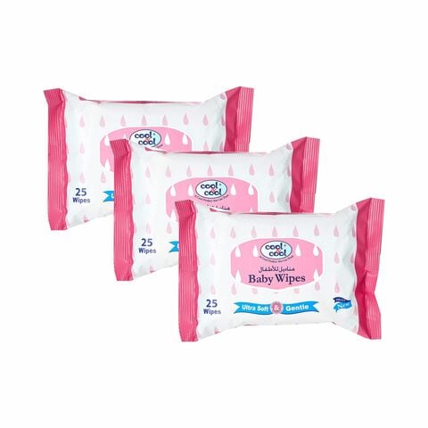 Cool &amp; Cool Ultra Soft And Gentle Baby Wipes White 25 Wipes Pack of 3