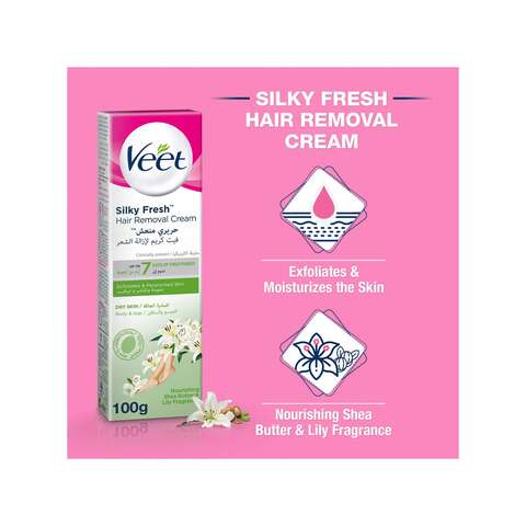 Veet Silky Fresh Hair Removal Cream for Dry Skin, Nourshing Shea Butter &amp; Lily Fragrance, 100g