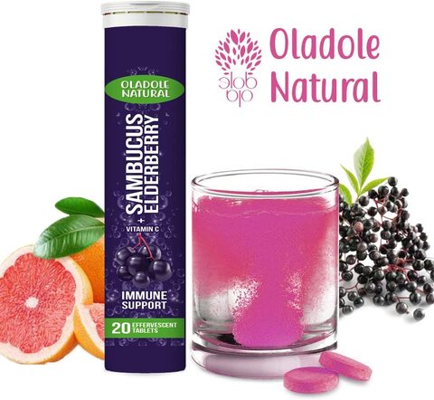 Oladole Natural Sambucus Black Elderberry With Vitamin C Immunity Daily Supplement Effervescent 20 Tablets