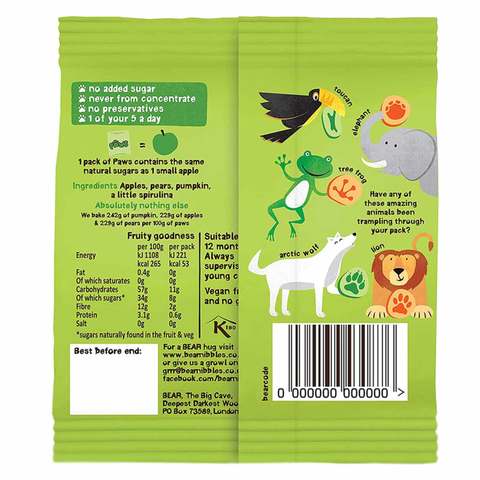 Bear Paws Apple And Blackcurrant Pure Fruit Snacks 20g Pack of 5