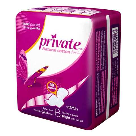 PRIVATE FEMINIE PADS NIGHT WITH WINGS X8