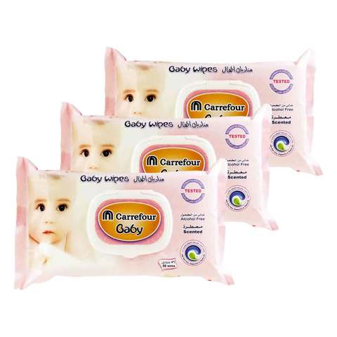 Buy Carrefour alcohol free scented baby wipes 56 X 3 in Saudi Arabia