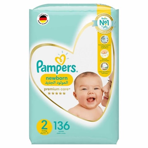 Pampers Premium Care Newborn Taped Diapers Size 2 (3-8kg)  136 Diapers