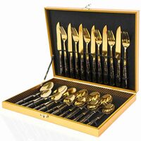Portable Utensils, Travel Camping Cutlery Set, Portable Case, Stainless Steel Flatware set ,Gold top  Black handle(24 Pieces)