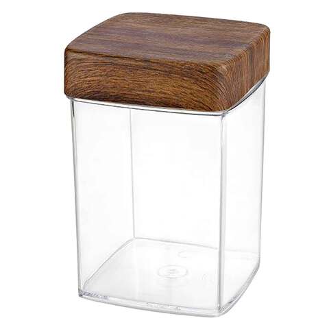 Evelin Jar With Lid Square Wood 1.9 Liter