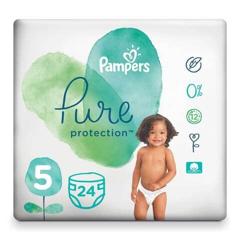 Buy Pampers Pure Protection Dermatologically Tested Diapers Size 5 +11kg 24  Diaper Count Online - Shop Baby Products on Carrefour Saudi Arabia