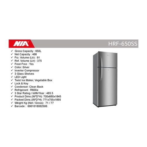 Haier 466L Net Capacity Top Mount Refrigerator Silver HRF-650SS