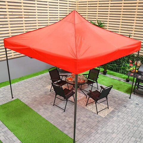 GO2CAMPS Gazebo 3x3 M-Camping Tent Canopy Pop Up Instant Shelter Sun Protection Shade for Outdoor Camping Picnics Beach Garden Sports Party-(Red)