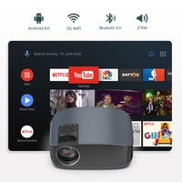 Wownect LED Android Projector [300 ANSI/Screen Size Upto 200&quot;]Native 1080P Mobile Screen Mirroring Android 9.0 TV Downlaod Apps Wifi Bluetooth Projector Home Theater Outdoor Video Projectors - Black