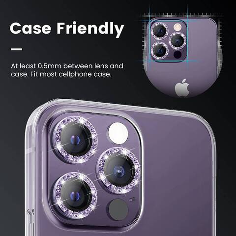 9H Tempered Glass Camera Cover Screen Protector Metal Individual Ring Protector For iPhone 14 Pro Purple