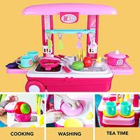 Kididdo Pretend Play Kitchen Playset for Kids | Little Chef Kitchen set Toy with Accessories Pots, Pans, dishes, cups, utensils,&nbsp;food toys&nbsp;with Adorable Travel Suitcase (Light &amp; Sound) Boys &amp; Girls Fa